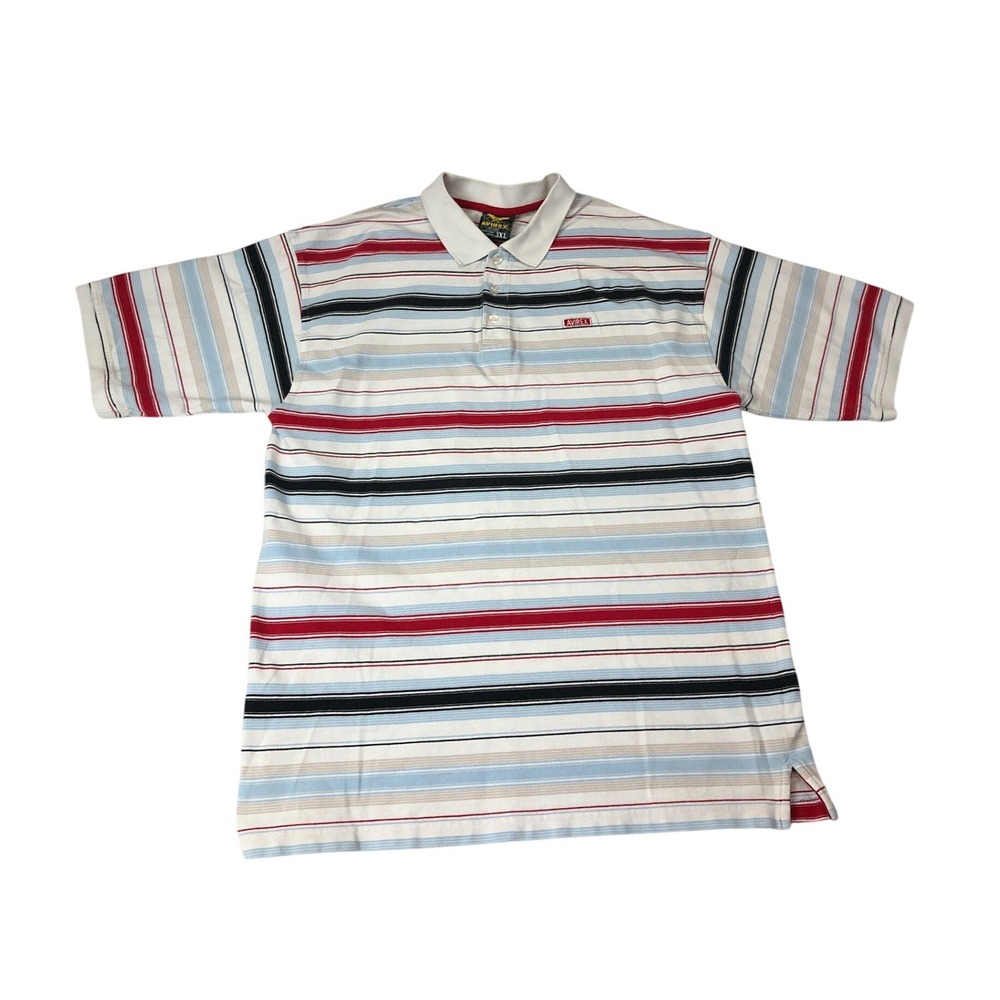 Vintage 90s Avirex Mens 3XL Short Sleeve Polo Shirt Striped Red White Blue Pique